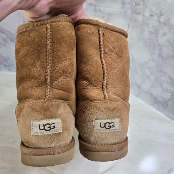 UGG Classic Short Boots Womens Size 5 Tan Suede Sheepskin Sherpa lined Warm - Picture 8 of 12
